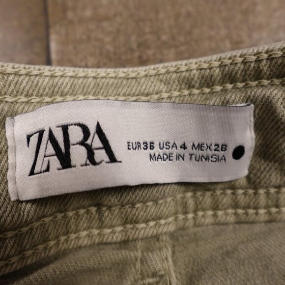 ZARA Cargo Pants Women’s US 4 Sage Khaki Utility Cropped Streetwear High Rise - Picture 3 of 9